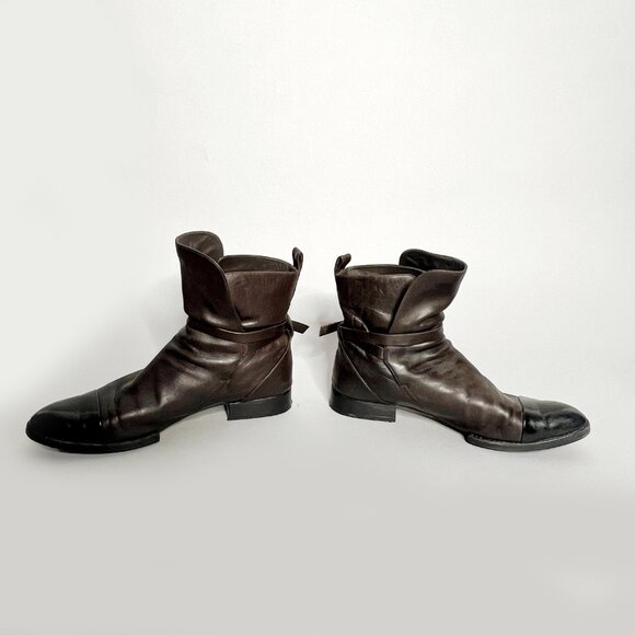 Alexander Wang Moto Boots Size 41 Women's Dark Brown And Black Leather Booties - Picture 7 of 11